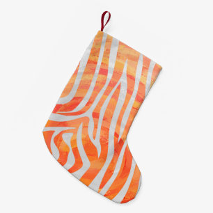Zebra Orange and White Print Small Christmas Stocking