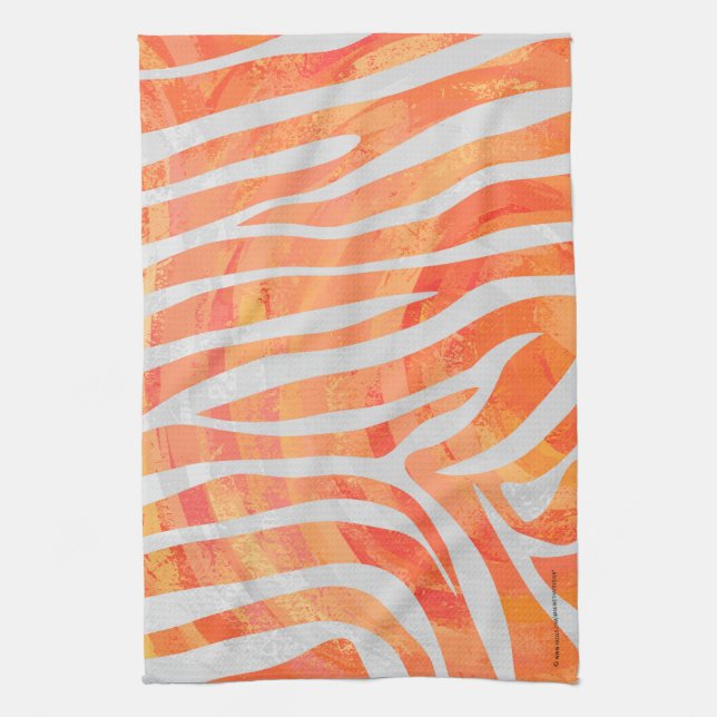Zebra Orange and White Print Tea Towel (Vertical)