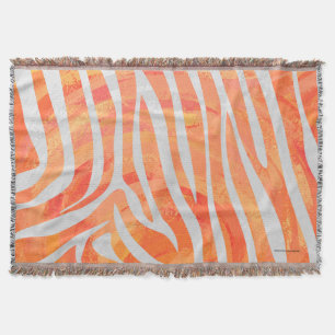 Zebra Orange and White Print Throw Blanket