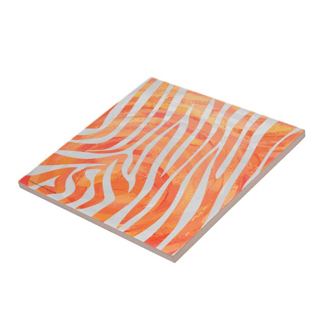 Zebra Orange and White Print Tile (Side)