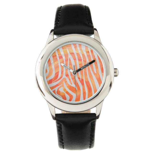 Zebra Orange and White Print Watch (Front)