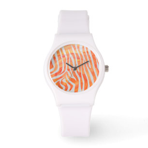 Zebra Orange and White Print Watch