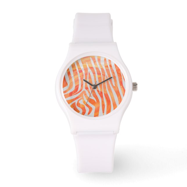 Zebra Orange and White Print Watch (Front)