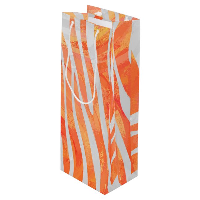 Zebra Orange and White Print Wine Gift Bag (Front Angled)
