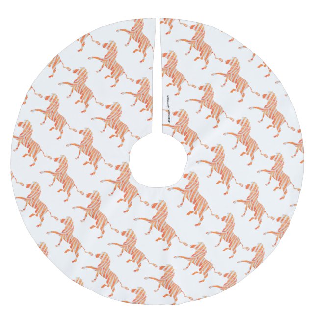 Zebra Orange and White Silhouette Brushed Polyester Tree Skirt (Front)