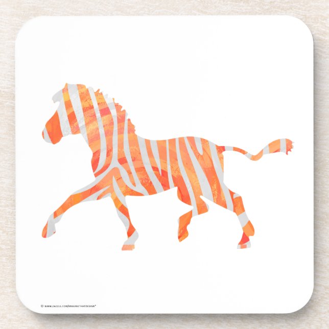 Zebra Orange and White Silhouette Coaster (Front)