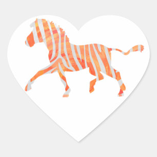 Zebra Orange and White Silhouette Heart Sticker