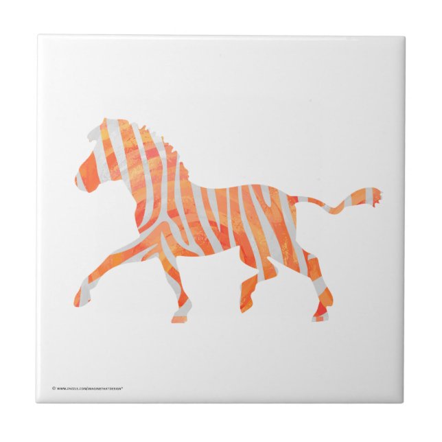 Zebra Orange and White Silhouette Tile (Front)
