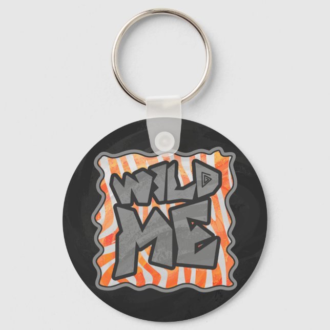 Zebra Orange and White Wild Me Key Ring (Front)
