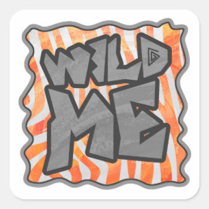 Zebra Orange and White Wild Me Square Sticker