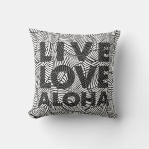 Zebra Palm Aloha Hawaiian Tropical Black and White Cushion
