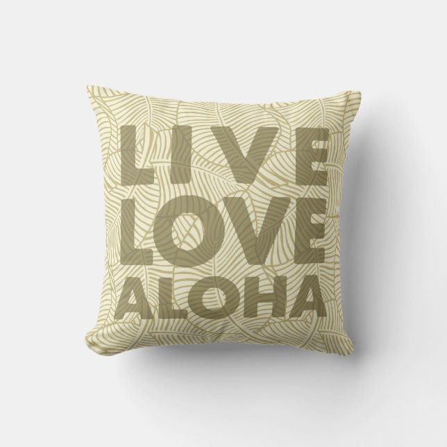 Zebra Palm Aloha Hawaiian Tropical Khaki and Cream Cushion (Front)