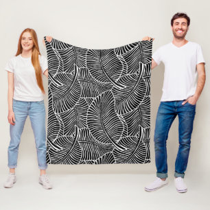 Zebra Palm Hawaiian Tropical Black and White Fleece Blanket