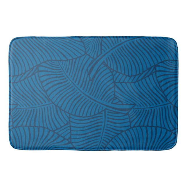 Zebra Palm Hawaiian Tropical Denim Blue Bath Mat (Front)