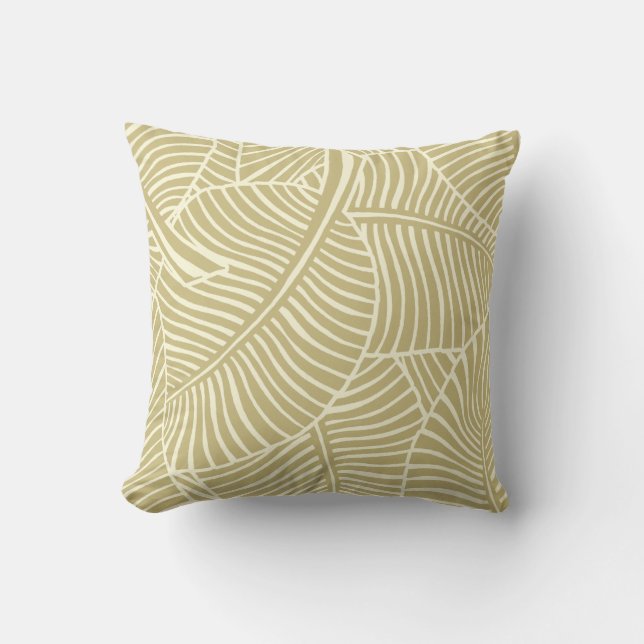 Zebra Palm Hawaiian Tropical Khaki and Cream Cushion (Front)