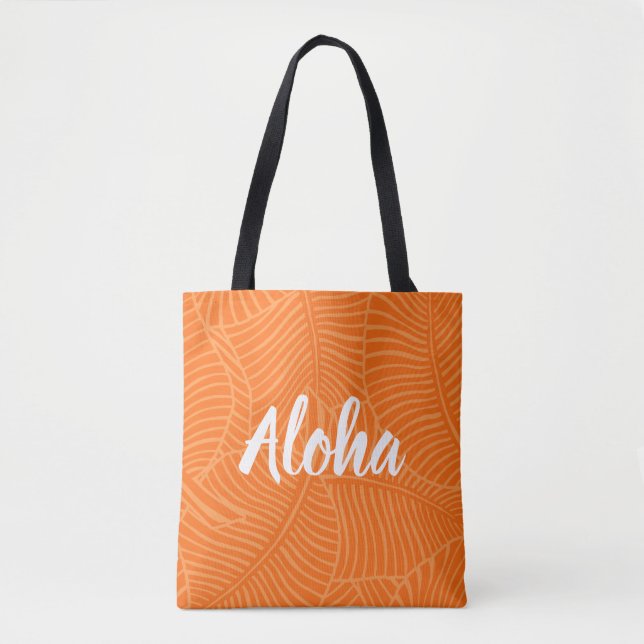 Zebra Palm Hawaiian Tropical Orange Beach Bag (Front)