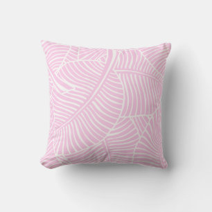 Zebra Palm Hawaiian Tropical Pink and Silver Cushion