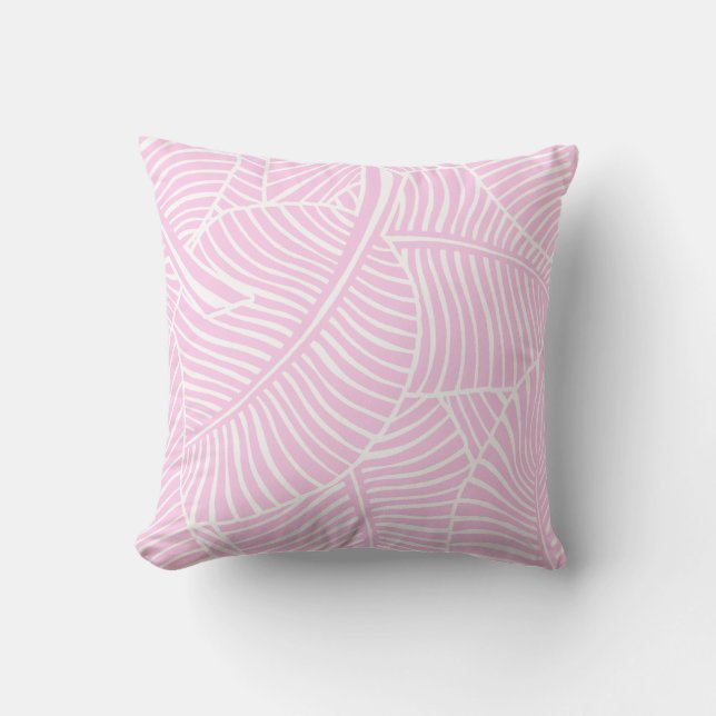 Zebra Palm Hawaiian Tropical Pink and Silver Cushion (Front)