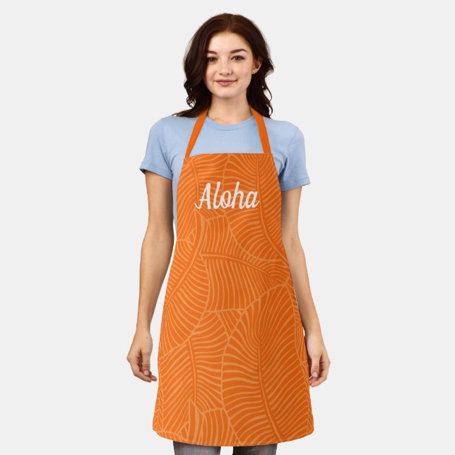 Zebra Palm Hawaiian Tropical Tangerine  Apron (Worn)