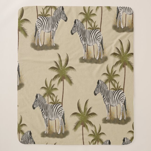 Zebra & Palm Trees Sherpa Blanket (Front)