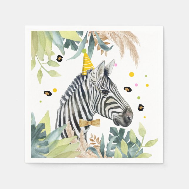 Zebra Party Animals Birthday Zoo Safari Napkin (Front)