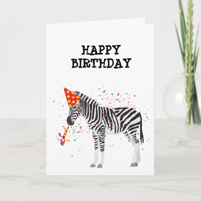 Zebra Partying - Animals at Birthday Party Card (Front)