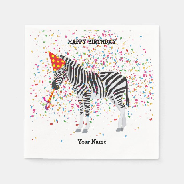 Zebra Partying - Animals at Birthday Party Napkin (Front)