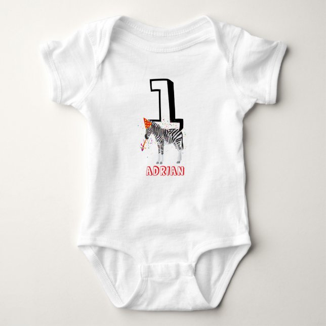 Zebra Partying - Animals Birthday Party Baby Age Baby Bodysuit (Front)