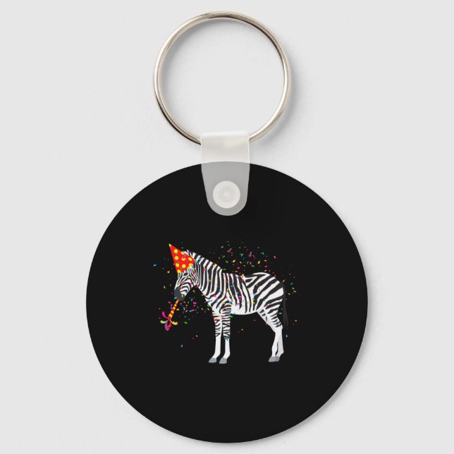 Zebra Partying Animals Having A Party  Key Ring (Front)