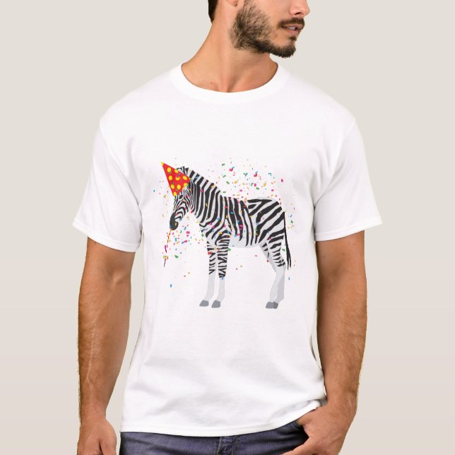 Zebra Partying - Animals Having a Party T-Shirt (Front)