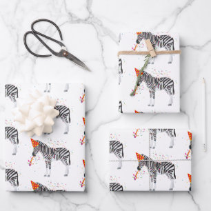 Zebra Partying - Animals Having a Party Wrapping Paper Sheet