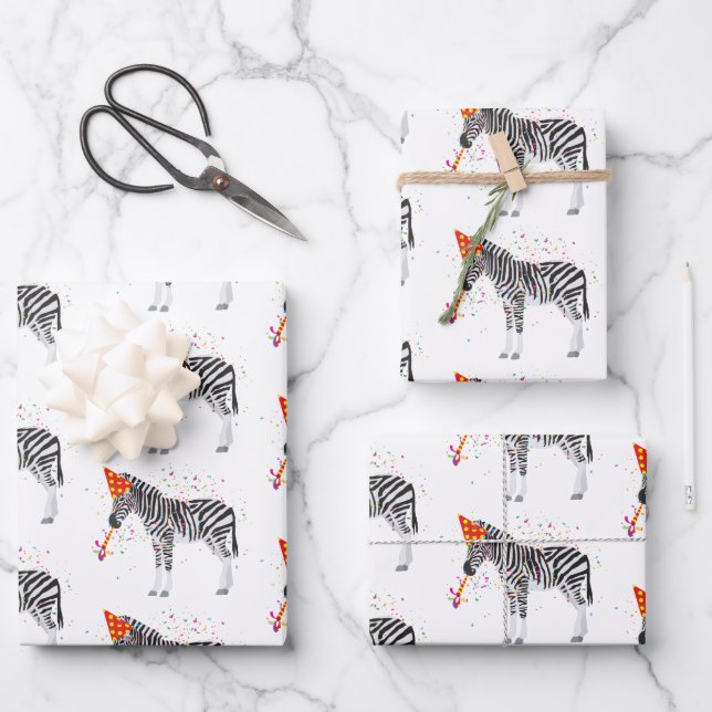 Zebra Partying - Animals Having a Party Wrapping Paper Sheet (Front)