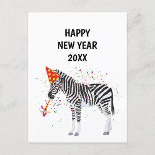Zebra Partying - Animals Holiday New Years Card