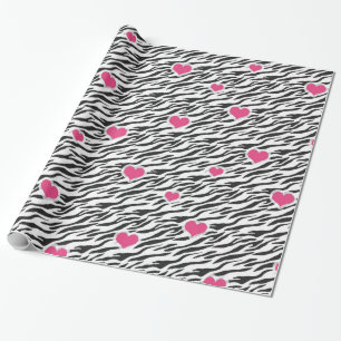 Zebra Pattern and Pink Hearts Wrapping Paper