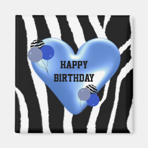 Zebra Pattern Birthday with Balloons Magnet