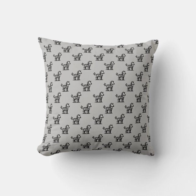 Zebra Pattern - Black on Light Grey Cushion (Front)