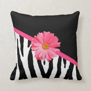 Zebra Pattern Girly Pink Daisy Cushion
