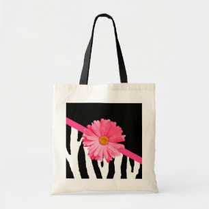 Zebra Pattern Girly Pink Daisy Tote Bag
