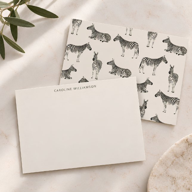 Zebra Pattern Illustrated Personalised Stationery Card (Creator Uploaded)