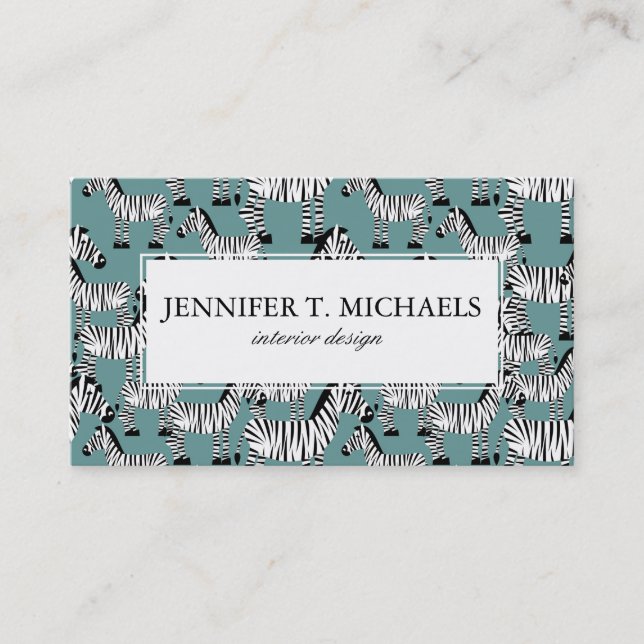 Zebra Pattern | Monogram Business Card (Front)