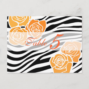 Zebra pattern + orange roses Table Number PostCard