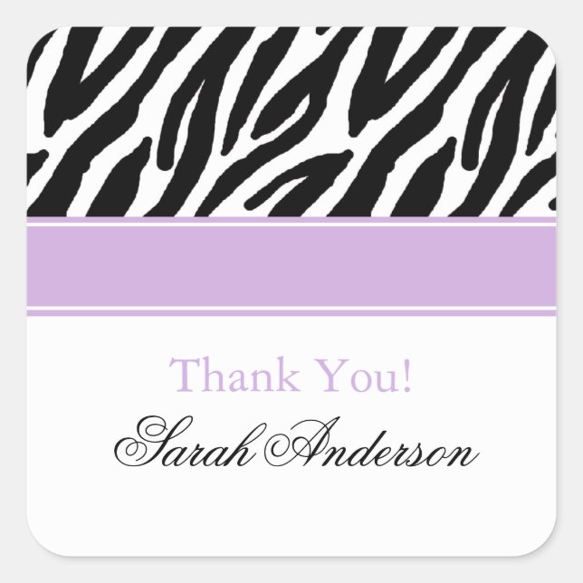 Zebra Pattern Personalised Square Sticker (Front)
