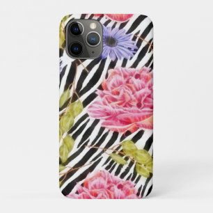 Zebra Pattern Pink Flowers and Stripes iPhone 11 Pro Case