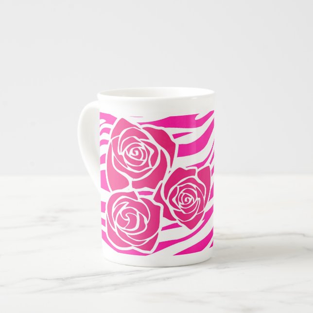 Zebra pattern + pink roses Espresso/ Jumbo Mug (Front Left)