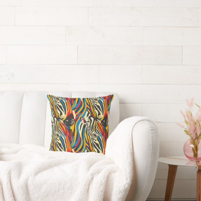 Zebra Pattern Rainbow Stripes Cushion (Couch)