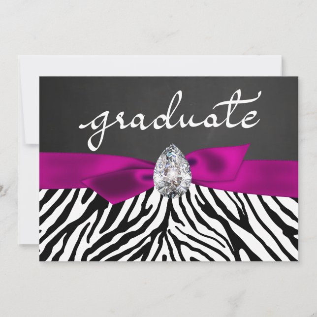 Zebra Pattern Rustic Chalkboard Graduate Script Invitation (Front)
