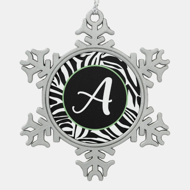 Zebra Pattern Snowflake Pewter Christmas Ornament (Front)