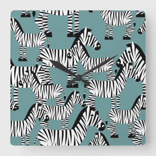 Zebra Pattern Square Wall Clock (Front)