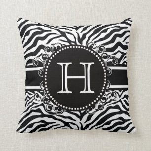 Zebra Pattern with Monogram Cool and Bold Cushion