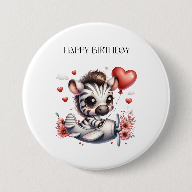 Zebra Pilot Birthday 7.5 Cm Round Badge (Front)